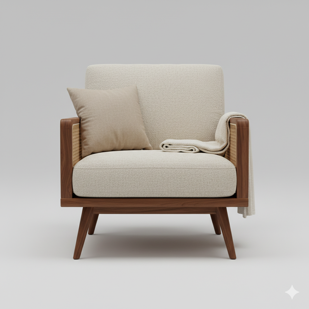 Natural Rattan & Wood Armchair