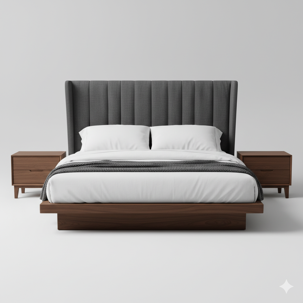 Modern Platform Bed with Upholstered Headboard