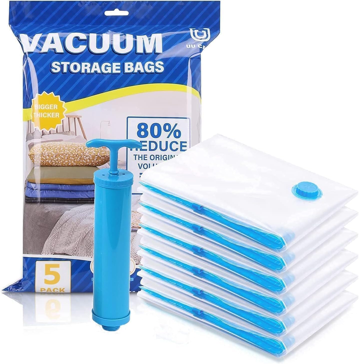 Vacuum Storage Bags for Clothes with Hand Pump(Pack of 5)
