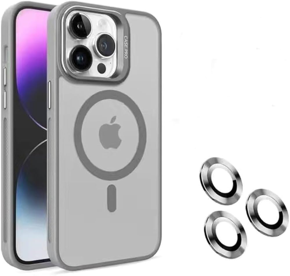 Lens Metal Ring Stand Magnetic Phone Case For iPhone 15