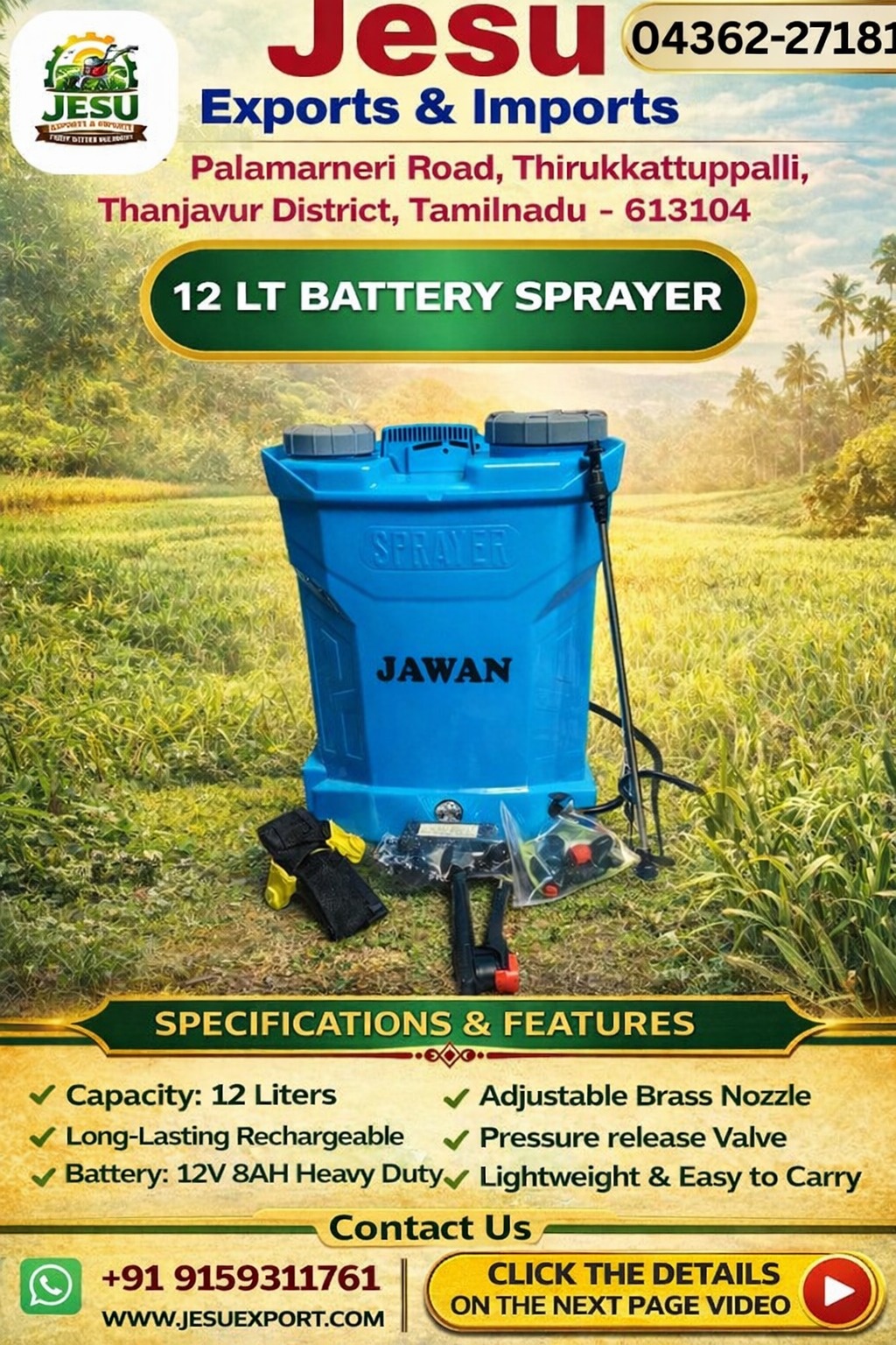 jawan 12 lit battery sprayer