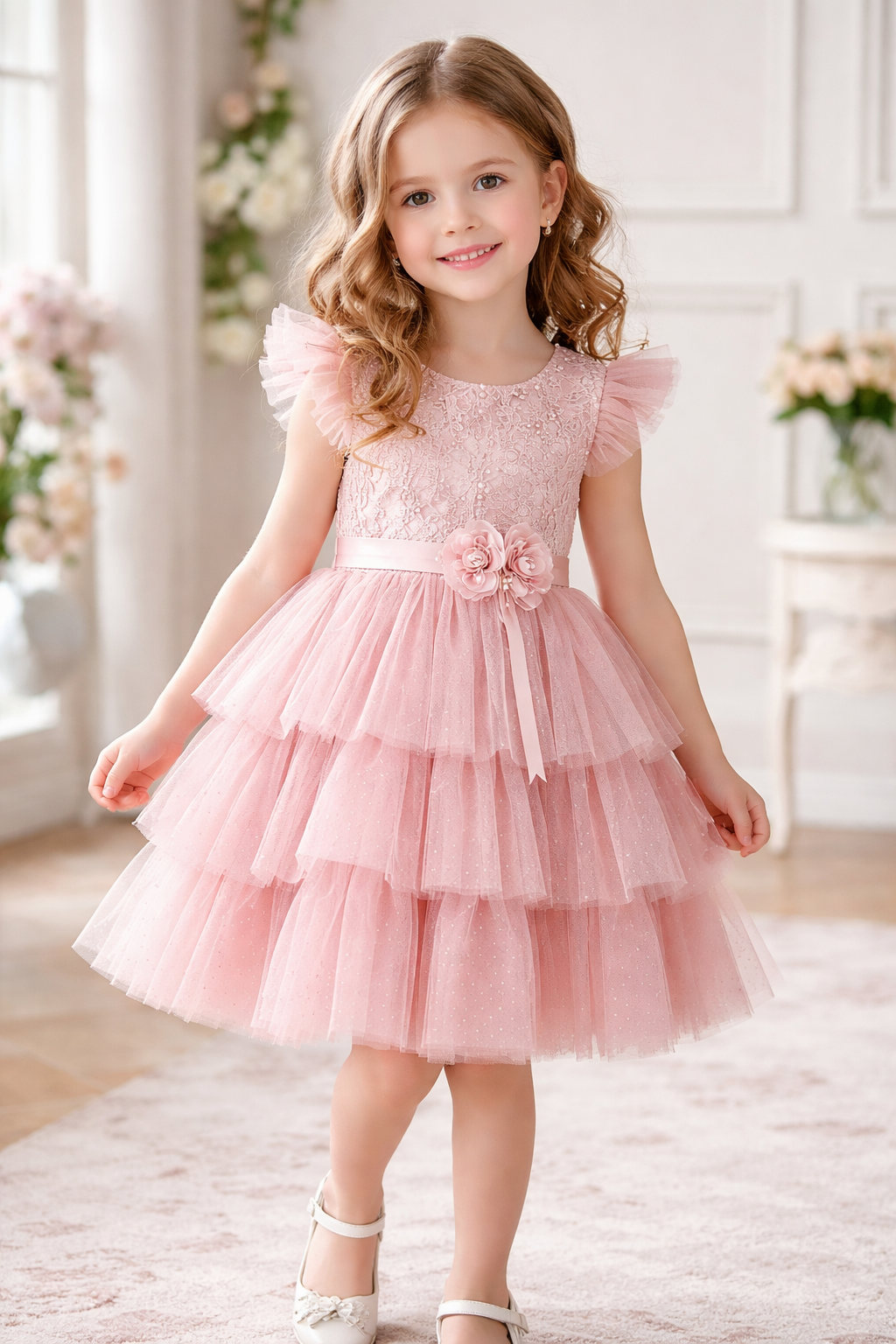 Girls Pink Layered Party Dress
