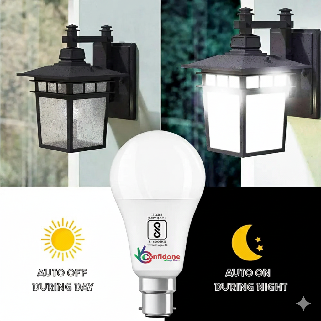 Confidone Day/Night Sensor LED Bulb (9W) (Always ON During Night, Auto-Off During Day)(White Pack Of 2, B22)