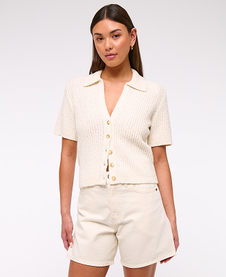 Short-Sleeve Crochet-Style Polo