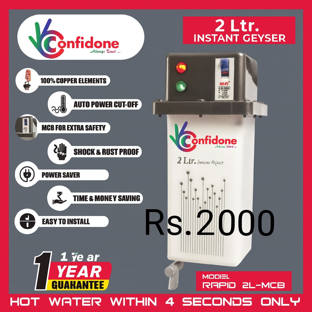 Confidone 2 L Rapid Instant Water heater MCB fitted
