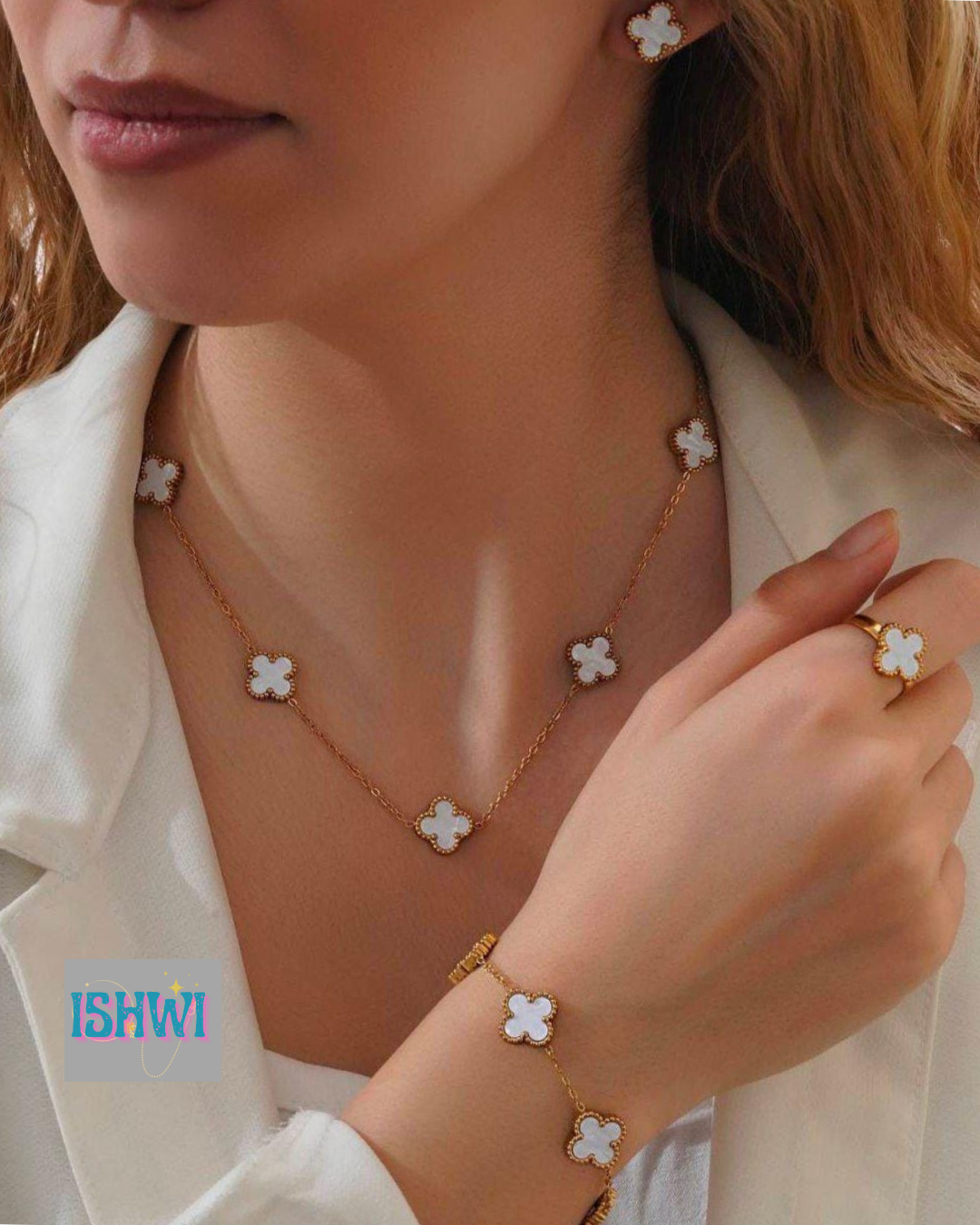 Antitarnish Necklace +Bracelet +Ring +Earrings