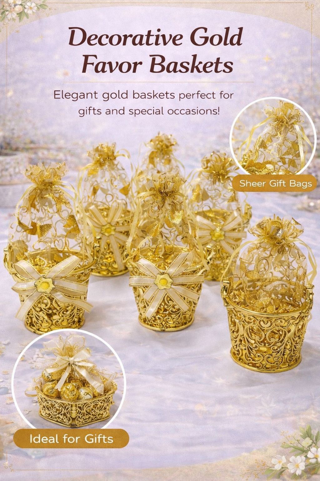 Gold Basket and Heart with Gold Mesh (2 + 2 Pieces)