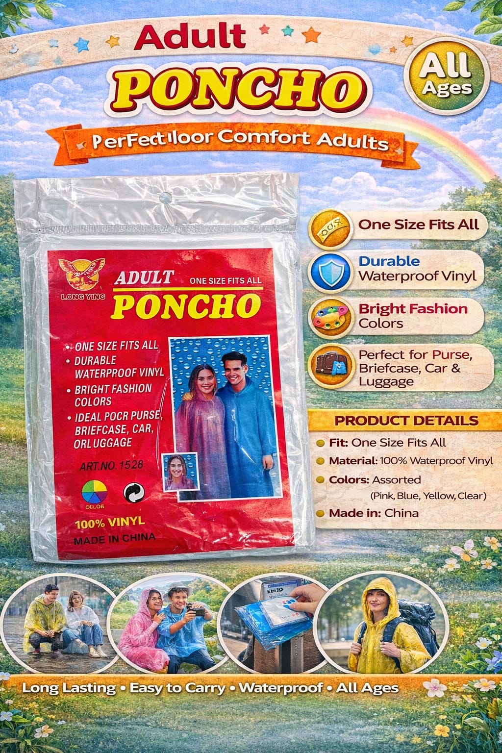 Adult Poncho Rain Court