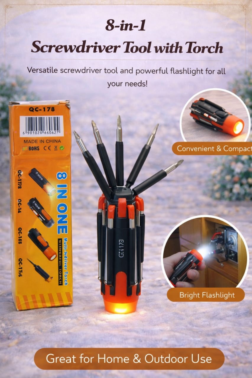 8-In-1 Screwdriver Tool With Torch (Model Qc-178)