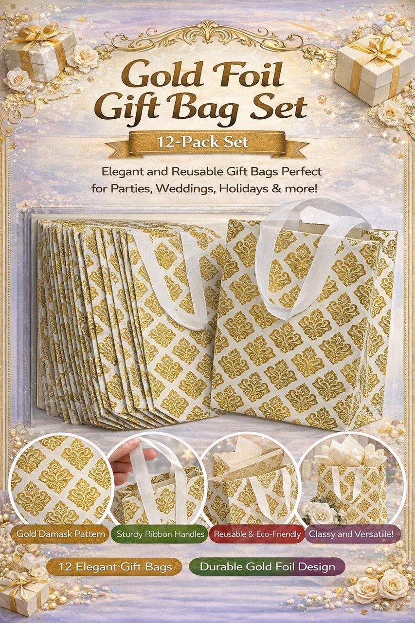 Reusable Gift Bag - White With Foil Design (20 Pieces)