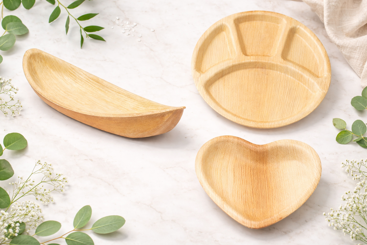 Custom Shape Areca Leaf Plates & Bowls